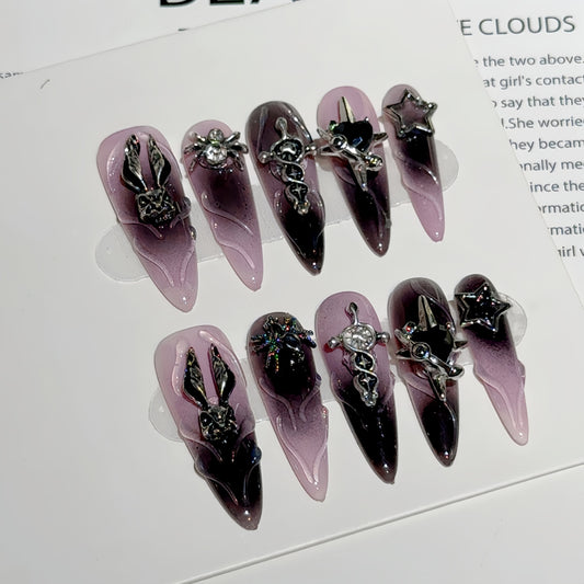 JINGGWW Gothic Purple Gradient Press On Nails - 10pcs