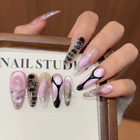 JINGGWW Pink Aurora Gradient Press On Nails - 10pcs