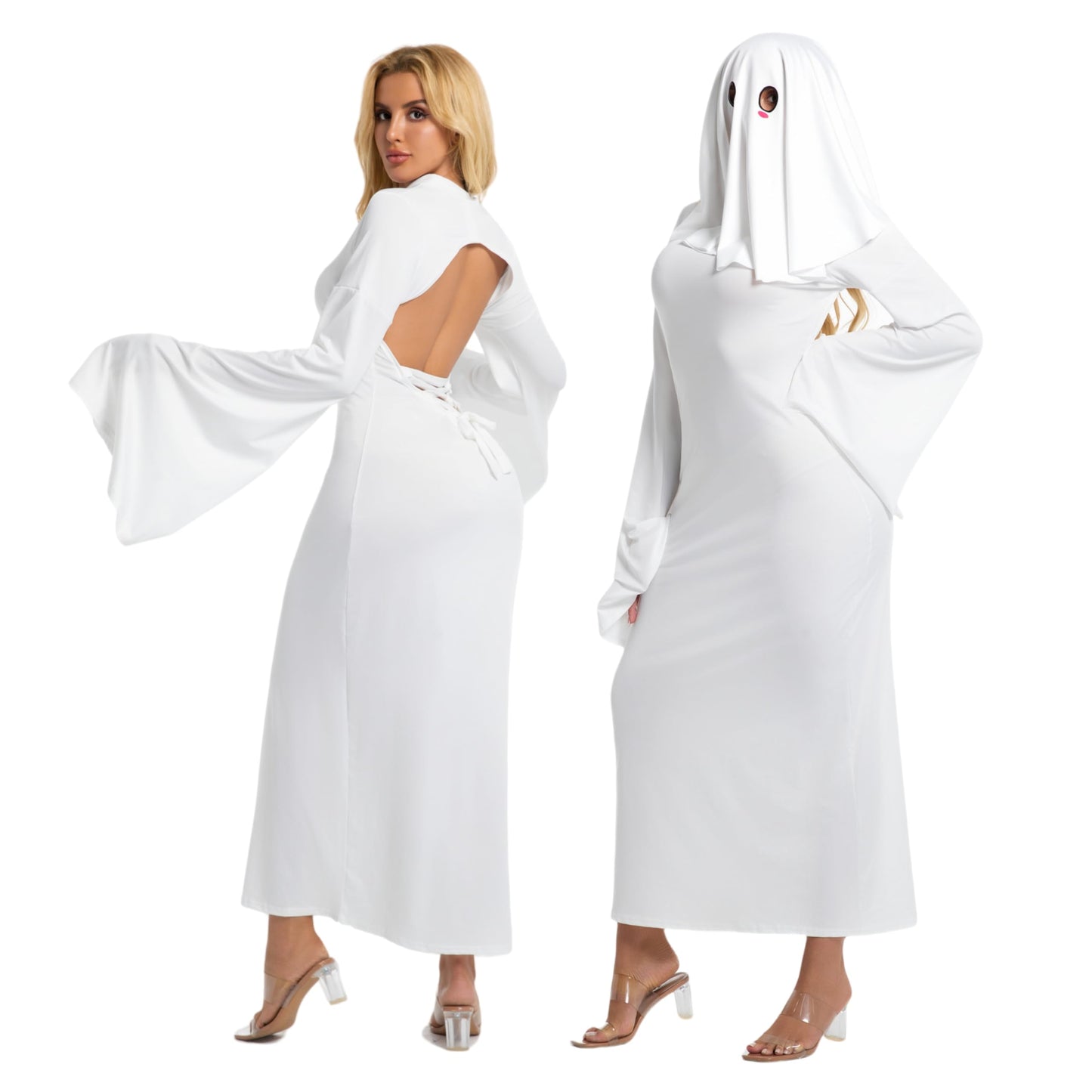 Halloween Ghost Costume for Women, Sexy White Ghost Backless Dress