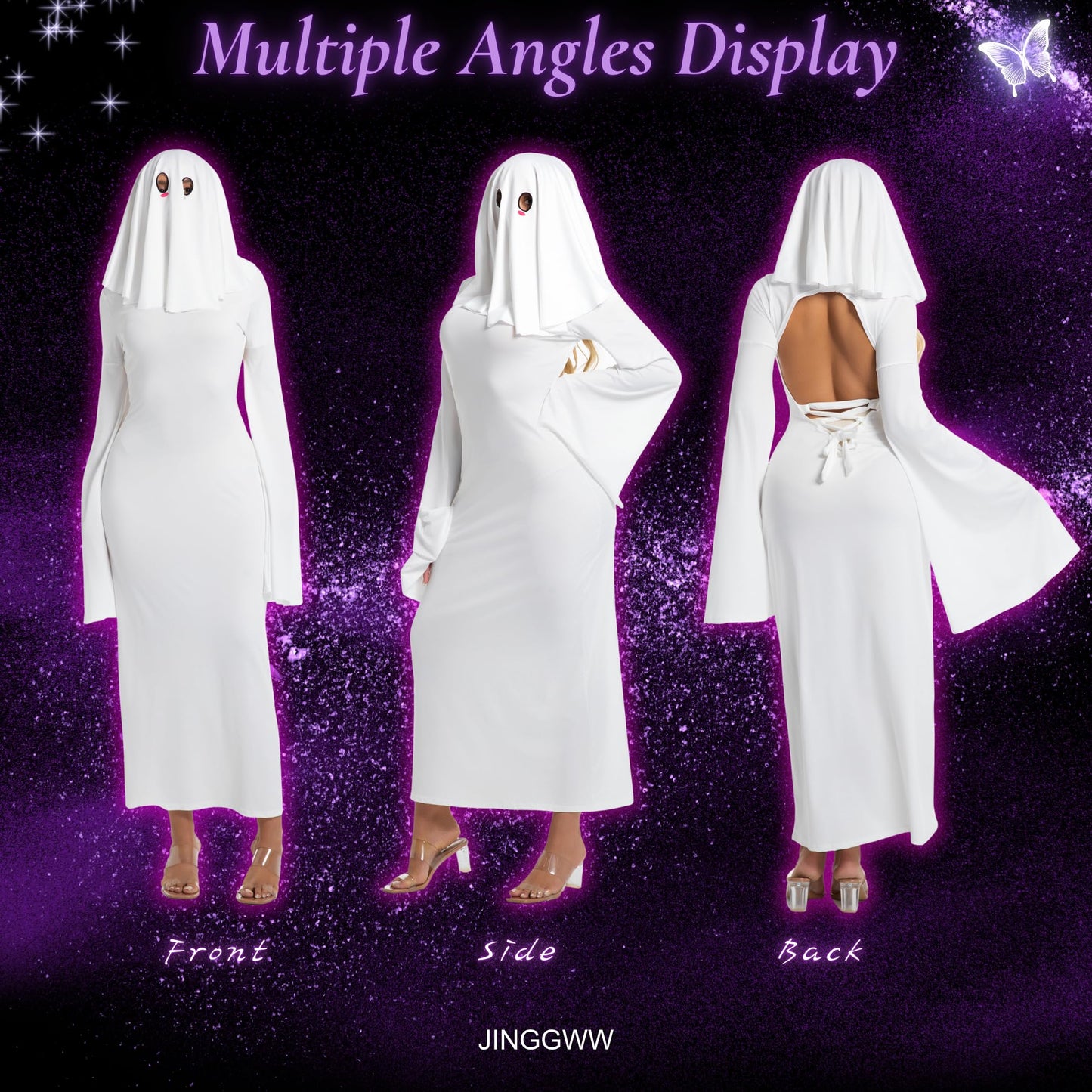 Halloween Ghost Costume for Women, Sexy White Ghost Backless Dress