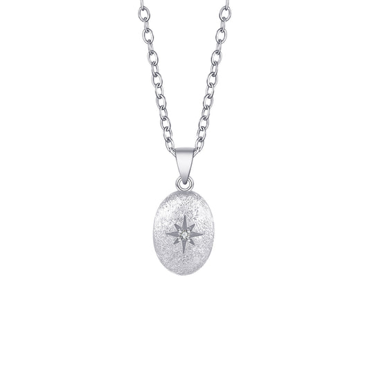 JINGGWW Celestial Guidance Necklace - Polished Oval Pendant with Cubic Zirconia Star