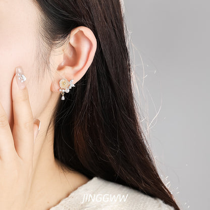 JINGGWW Enchanted Blossom Pearl Earrings - 2 Styles: Pierced or Clip-On - 14K Gold Plated Flower Design with Freshwater Pearl & Crystals