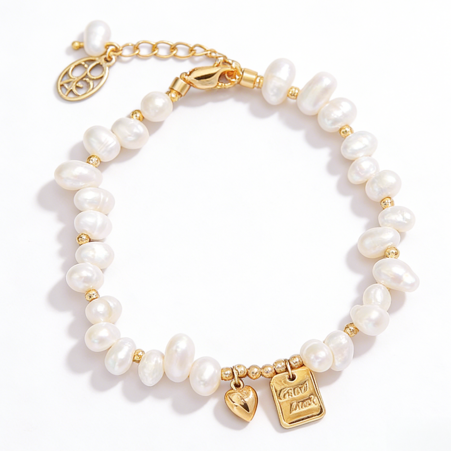 JINGGWW Lucky Charm Baroque Pearl Bracelet - Natural Freshwater Pearls & Good Luck Pendant