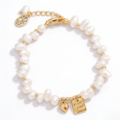 JINGGWW Lucky Charm Baroque Pearl Bracelet - Natural Freshwater Pearls & Good Luck Pendant