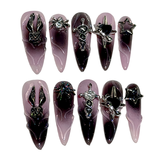 JINGGWW Gothic Purple Gradient Press On Nails - 10pcs