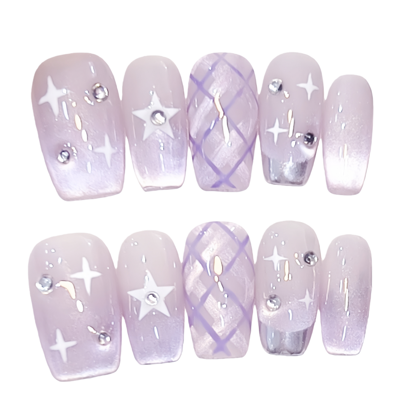 JINGGWW Lavender Starry Night Press-On Nails - 10pcs
