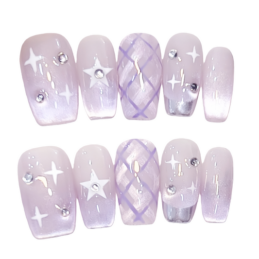 JINGGWW Lavender Starry Night Press-On Nails - 10pcs