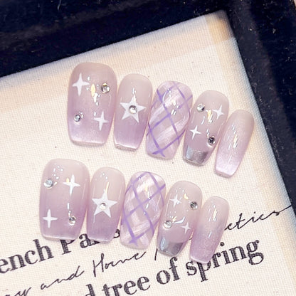 JINGGWW Lavender Starry Night Press-On Nails - 10pcs
