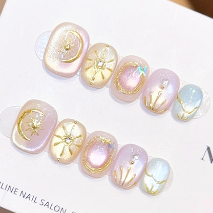 JINGGWW Celestial Dream Pink Galaxy Cat's Eye Press-On Nails - 10pcs