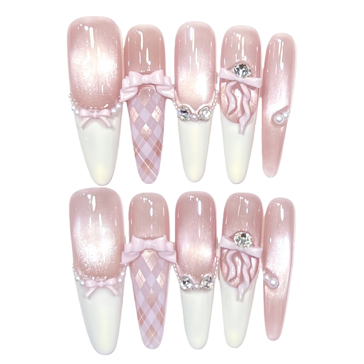 JINGGWW Sweet Bow Pink Gradient Princess Press-On Nails - 10pcs