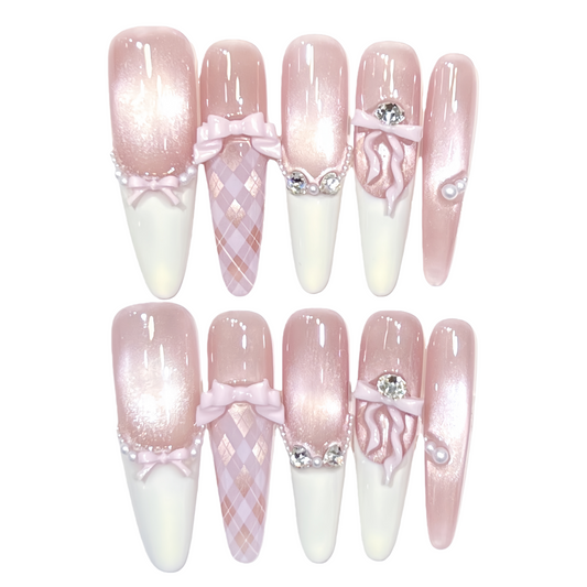 JINGGWW Sweet Bow Pink Gradient Princess Press-On Nails - 10pcs
