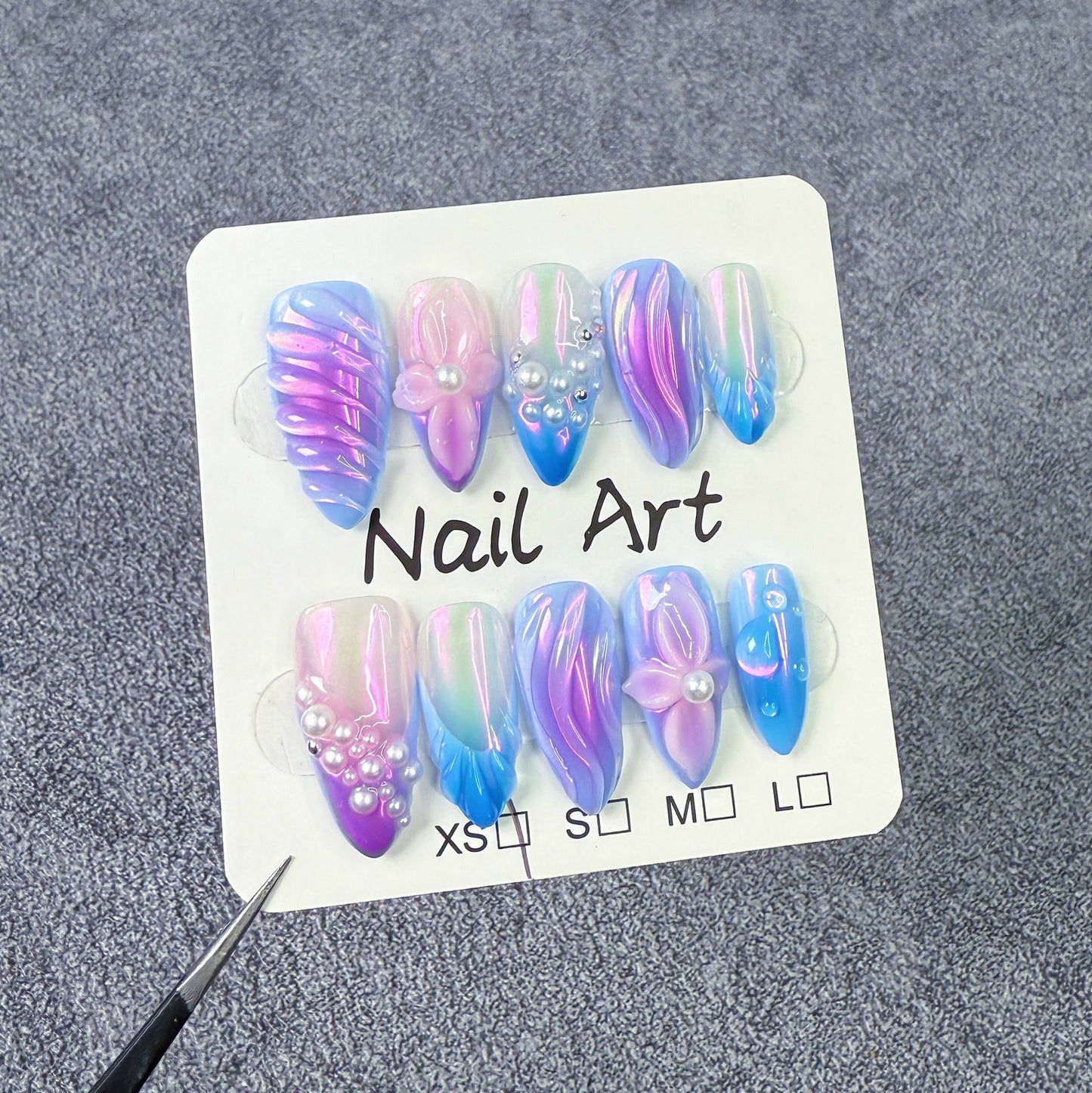 JINGGWW Mermaid Shell Blue Purple Iridescent Press-On Nails - 10pcs