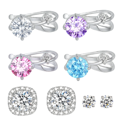 JINGGWW 8Pcs Cubic Zirconia Earrings Set | Hypoallergenic Sterling Silver, Clip-on & Stud