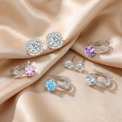 JINGGWW 8Pcs Cubic Zirconia Earrings Set | Hypoallergenic Sterling Silver, Clip-on & Stud