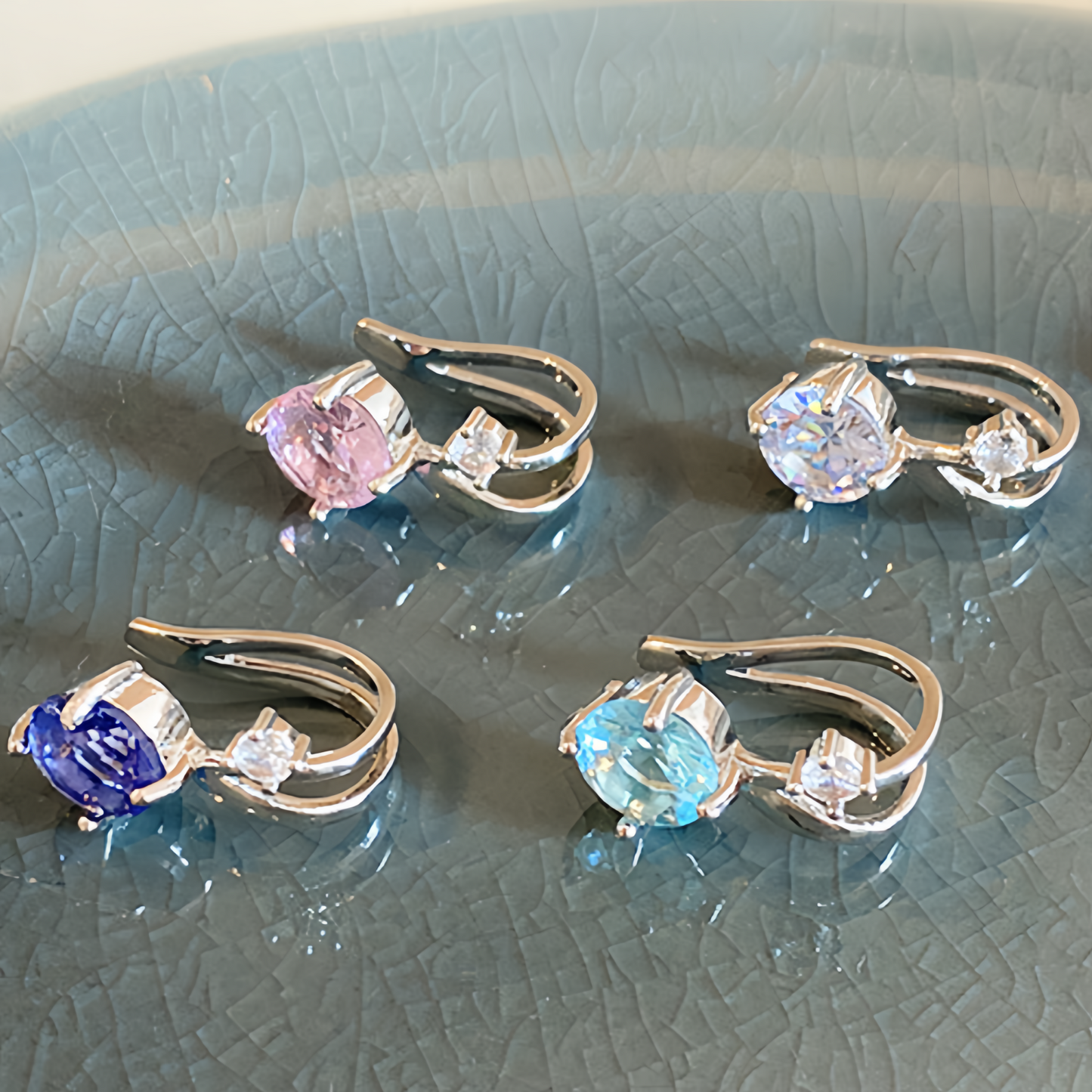 JINGGWW 8Pcs Cubic Zirconia Earrings Set | Hypoallergenic Sterling Silver, Clip-on & Stud