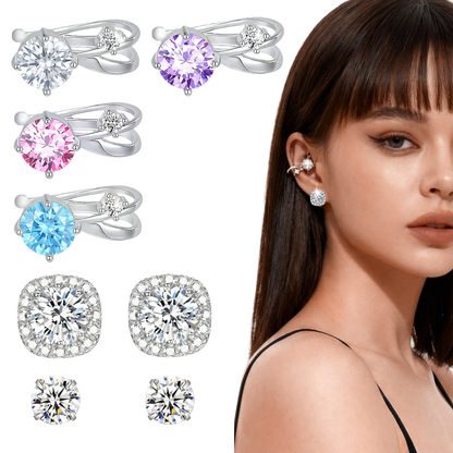 JINGGWW 8Pcs Cubic Zirconia Earrings Set | Hypoallergenic Sterling Silver, Clip-on & Stud