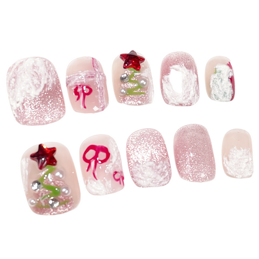 JINGGWW DIY Press On Nails | Handmade Festive Pink Sparkle Design
