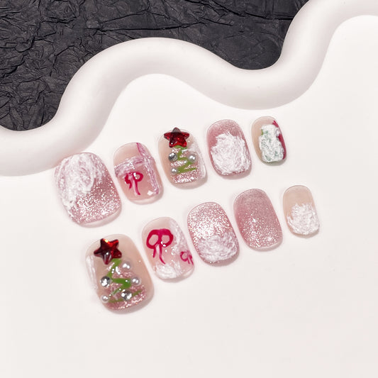 JINGGWW DIY Press On Nails | Handmade Festive Pink Sparkle Design
