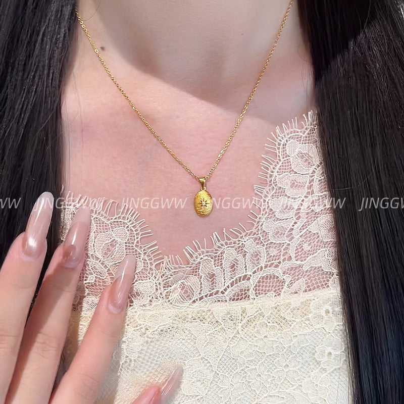 JINGGWW Celestial Guidance Necklace - Polished Oval Pendant with Cubic Zirconia Star