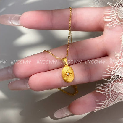 JINGGWW Celestial Guidance Necklace - Polished Oval Pendant with Cubic Zirconia Star