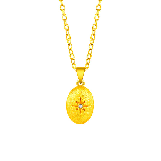 JINGGWW Celestial Guidance Necklace - Polished Oval Pendant with Cubic Zirconia Star