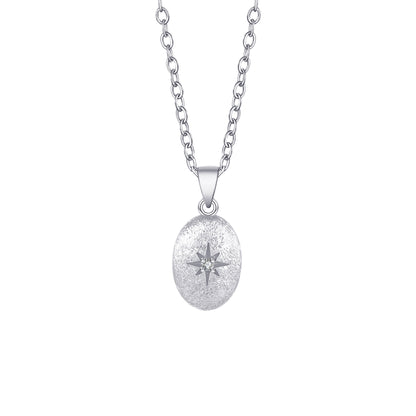 JINGGWW Celestial Guidance Necklace - Polished Oval Pendant with Cubic Zirconia Star