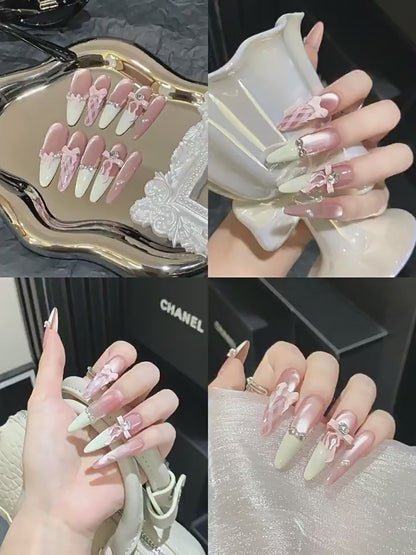 JINGGWW Sweet Bow Pink Gradient Princess Press-On Nails - 10pcs
