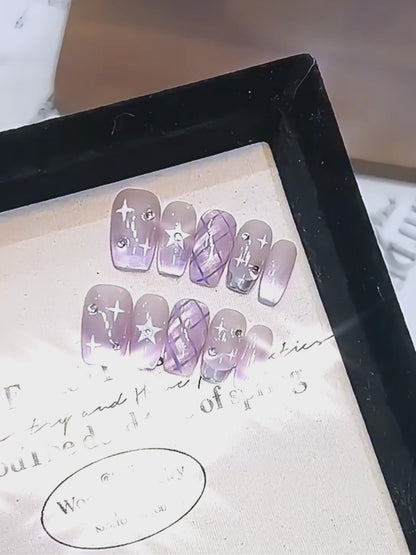 JINGGWW Lavender Starry Night Press-On Nails - 10pcs
