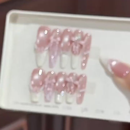 JINGGWW Sweet Bow Pink Gradient Princess Press-On Nails - 10pcs